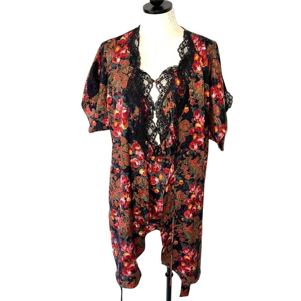 Delicates Bodysuit Matching Robe Set Womens Medium Vintage Floral Elastic Waist